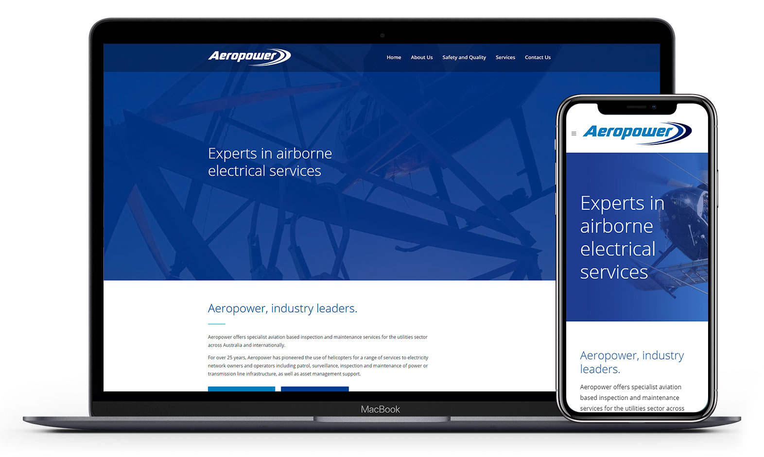 Aeropower's website design displayed responsive devices