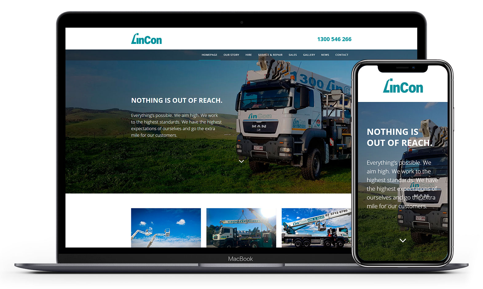 Lincon hire's website design displayed responsive devices