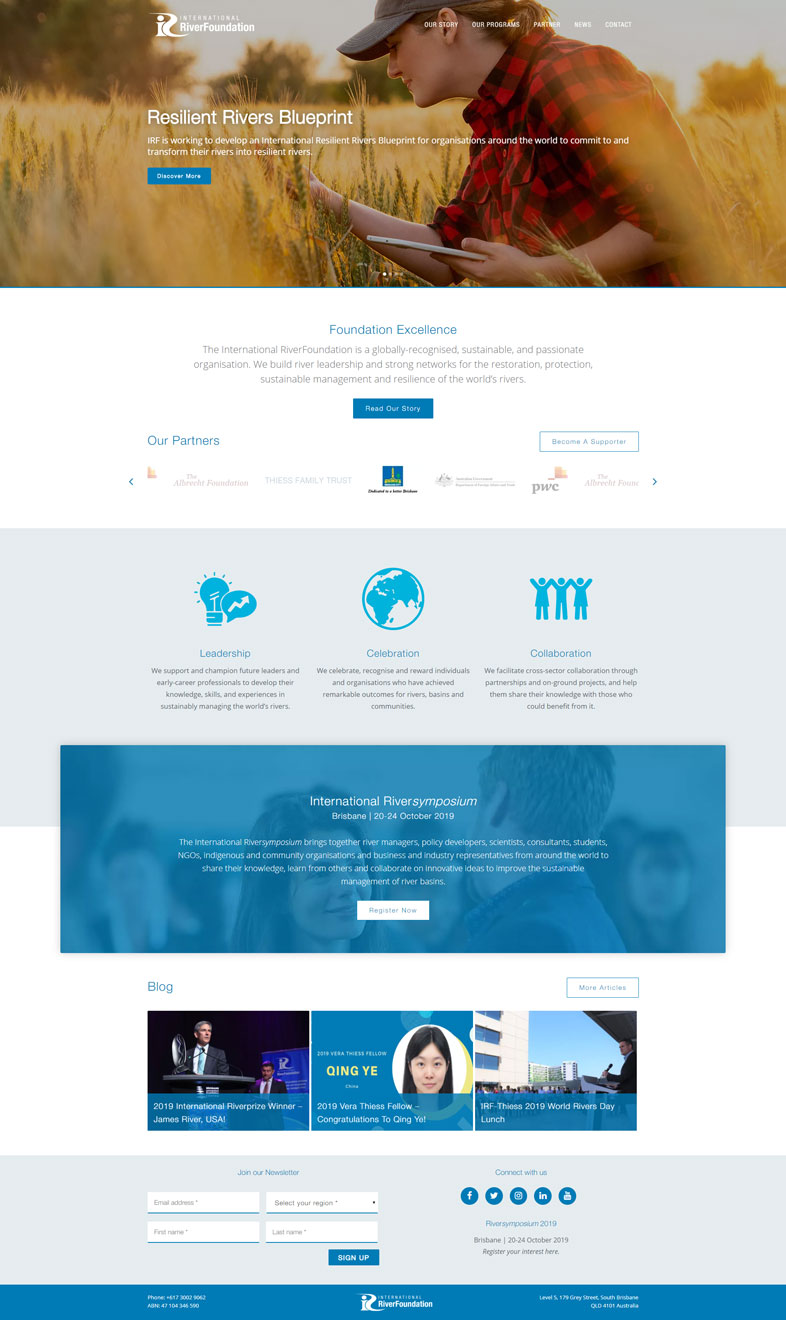 International riverfoundation's website design of the homepage