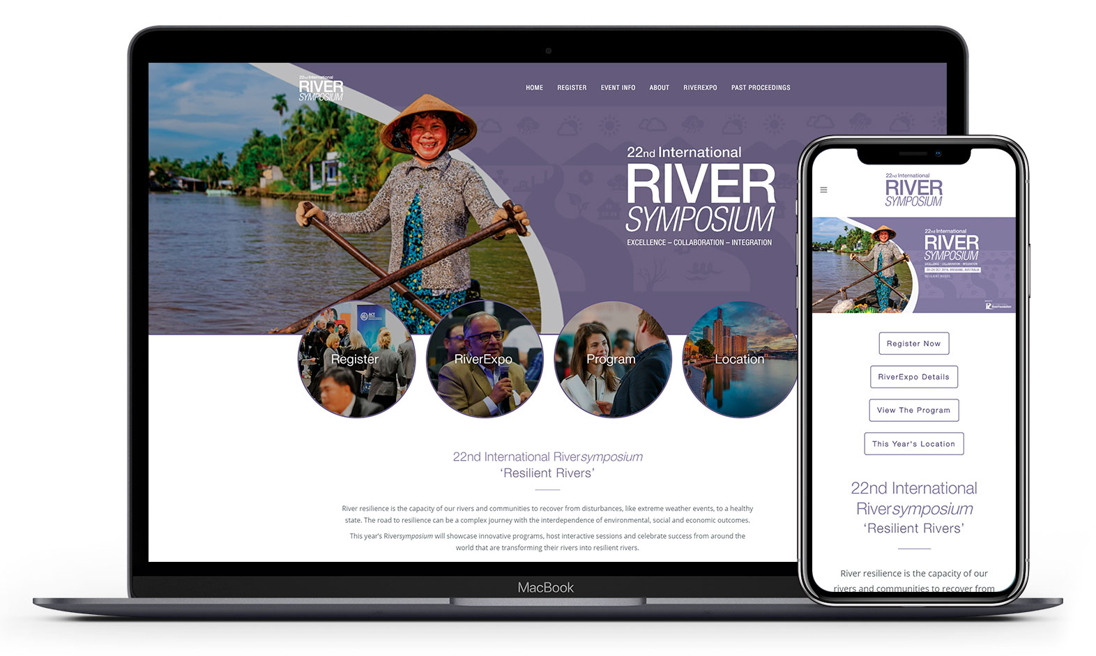 Riversymposium's website design displayed responsive devices