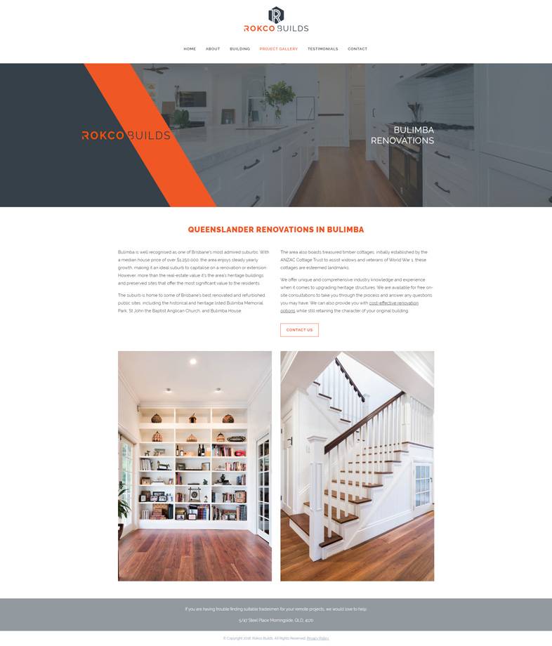 Rokco builds' website design of a project gallery page