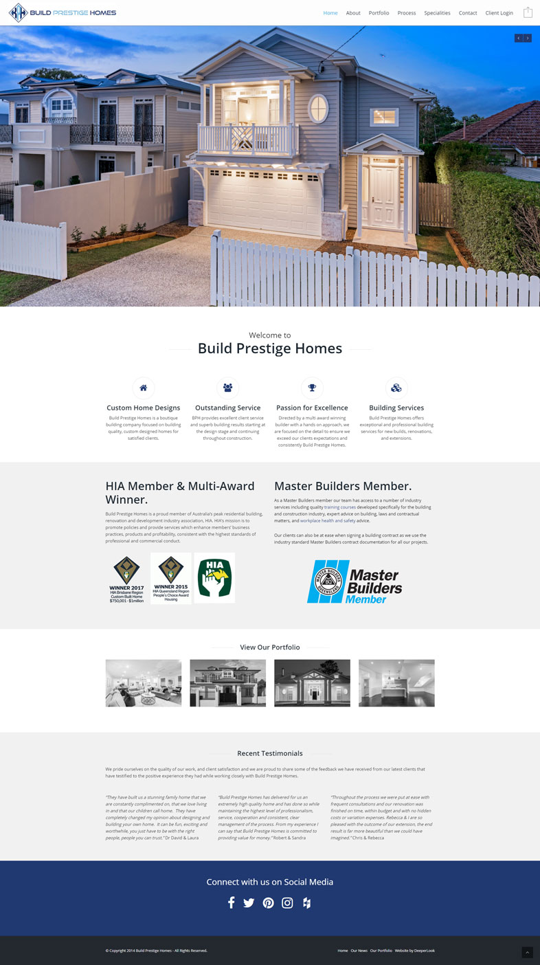 Build prestige homes' website design of the homepage
