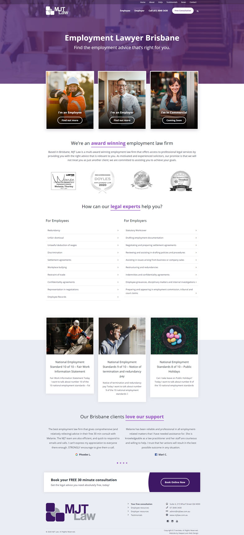 Mjt law's website design of the homepage
