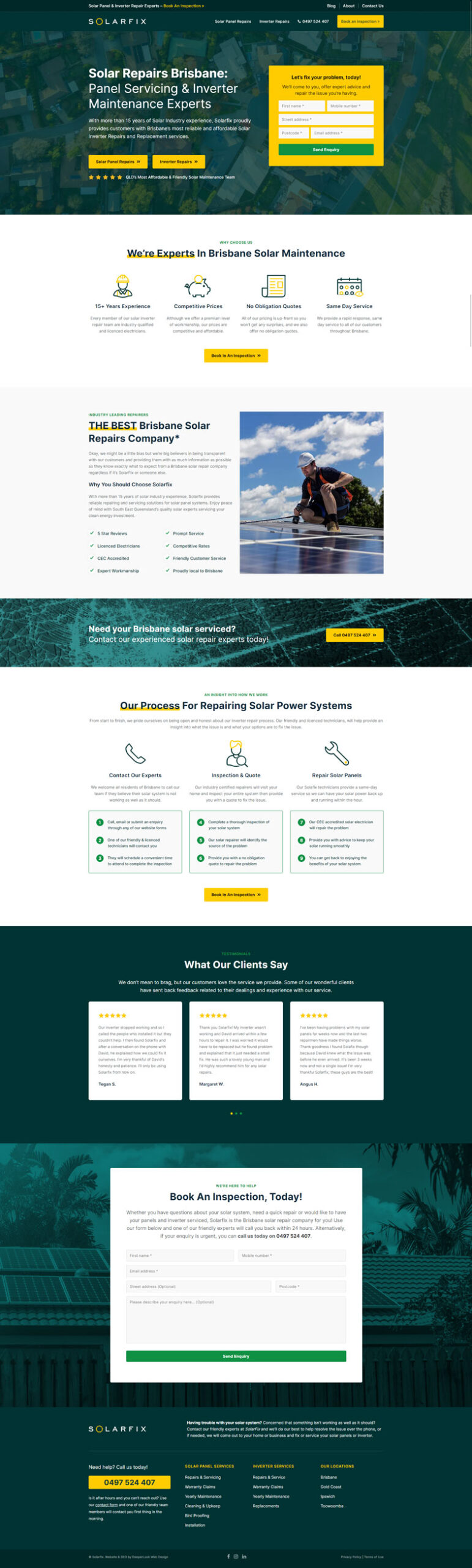 Solarfix's website design of the homepage
